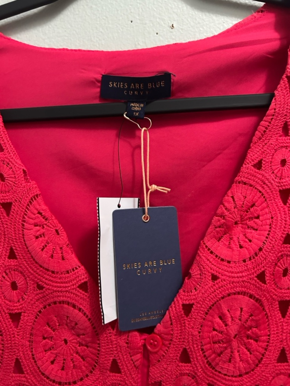 Skies Are Blue Hot Pink Eyelet Lace V-Neck Dress - Picture 5 of 6